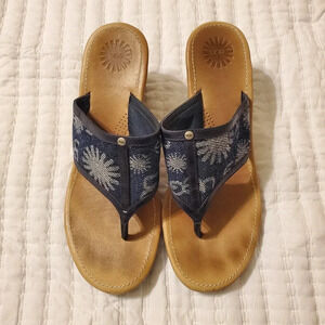 UGG Denim Logo Women's Wedge Cork Raffia Sandals Heels Size 8.5 Spring Summer